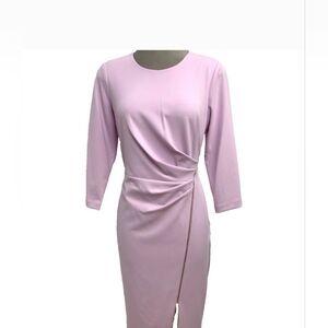 Calvin Klein Elegant Sexy LILAC Scuba Crepe Dress Side Zipper Rucking Detail